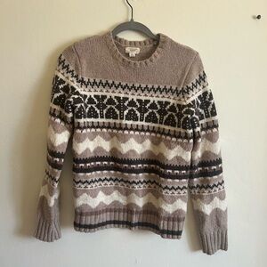 Lands End Knit Pullover Beige Brown Sweater Size XS